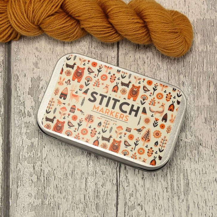 NEW! Stitch Marker Storage Tin - Scandi Animals | Deep Hinged Small Rectangular Aluminium Tin