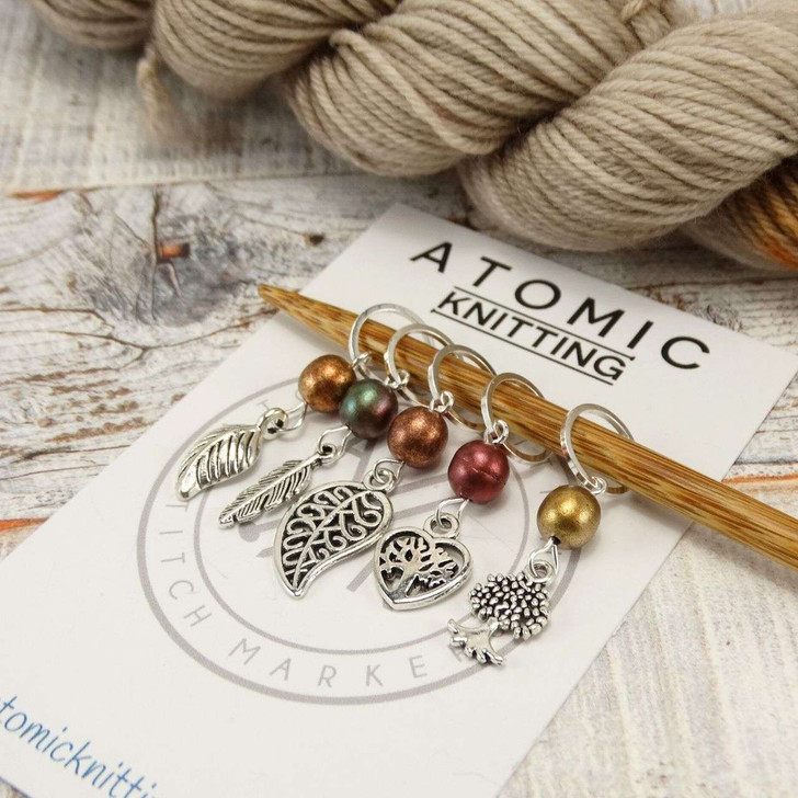 NEW! Lustre Leaf Stitch Markers - Crochet Option Available - MYM set of 5