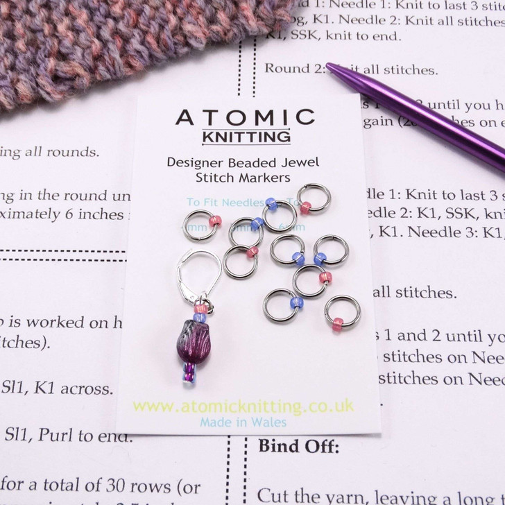 NEW! Spring Jewel Knitting Stitch Markers x 10 & Tulip Progress Marker