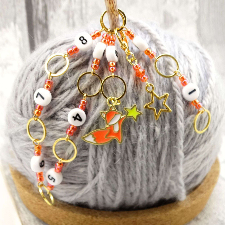 NEW! Row Counter Chain - Bright Orange Fox & Star - Numbered Knitting Chain Row Counter - SIZE 4mm OR 7mm | Limited Edition