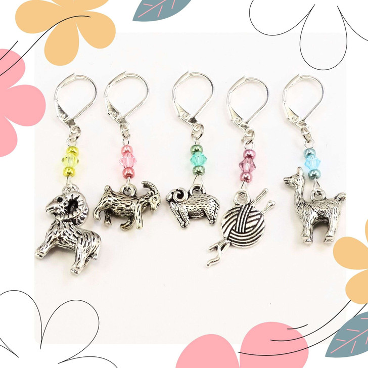 New! Spring Sheep & Alapaca Stitch Markers - Set of 5