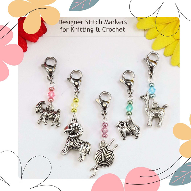 New! Spring Sheep & Alapaca Stitch Markers - Set of 5