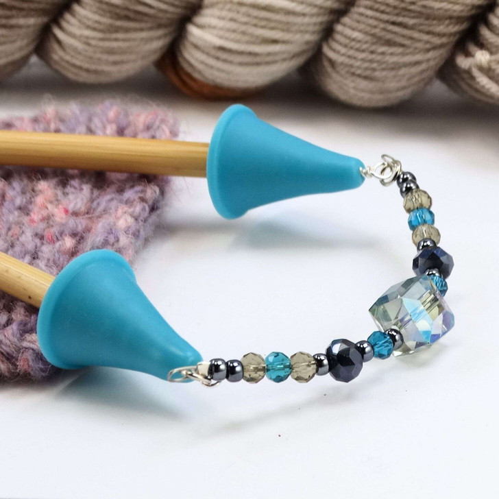 New! Beaded Point Protector Caps for Knitting Needles 4 - 10 mm | Blue | Cube