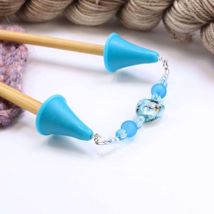 New! Beaded Point Protector Caps for Knitting Needles 4 - 10 mm | Blue | Heart