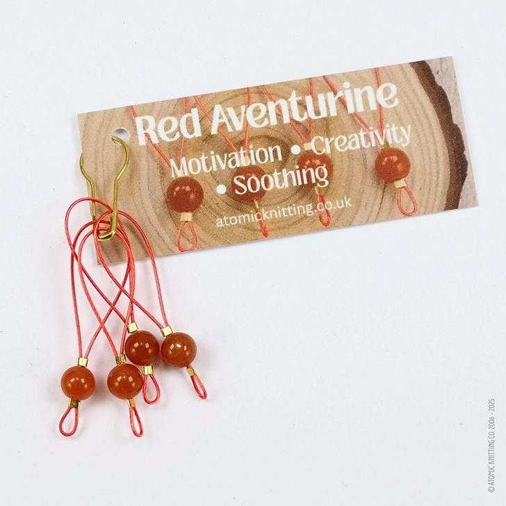 New! Red Aventurine Gemstone Looper Stitch Markers for Knitting | Motivation, Creativity, Soothing