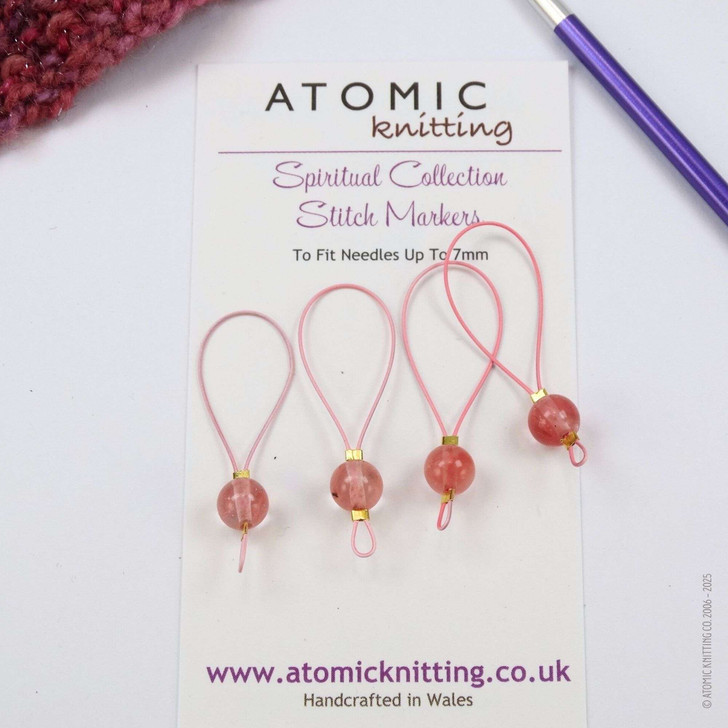 New! Cherry Quartz Gemstone Looper Stitch Markers for Knitting | Love, Peacefulness, Calm
