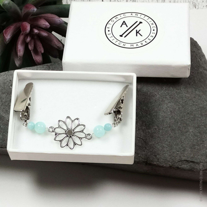 New! Green Amazonite Gemstone Silver Flower Beaded Cardigan Clip | Sweater Fastener