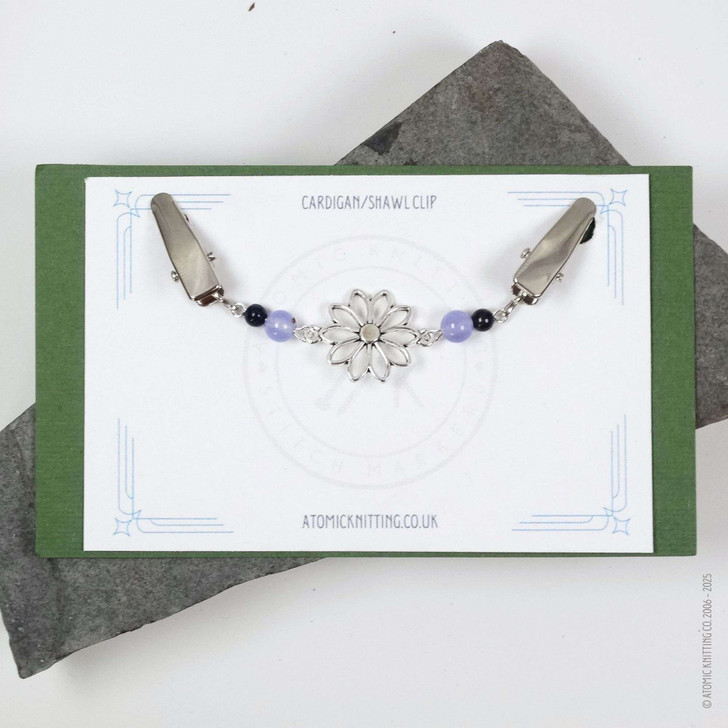 New! Lapis Lazuli & Sky Quartz Gemstone Silver Flower Beaded Cardigan Clip | Sweater Fastener