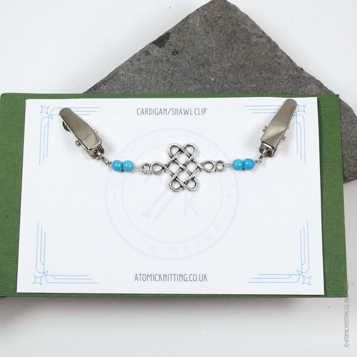 New! Turquoise & Silver Knot Sweater Clip / Cardigan Clasp