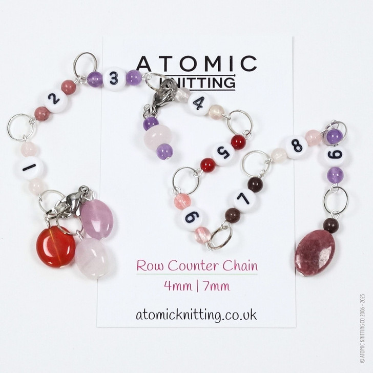 Row Counter - Pink Gemstone - 99 Row Counter Chain for Knitting and 3 Stitch Markers - SIZE 4mm OR 7mm