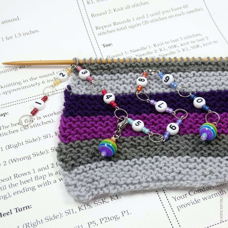 Row Counter - Rainbow Jewel - 99 Row Counter Chain for Knitting - SIZE 4mm OR 7mm