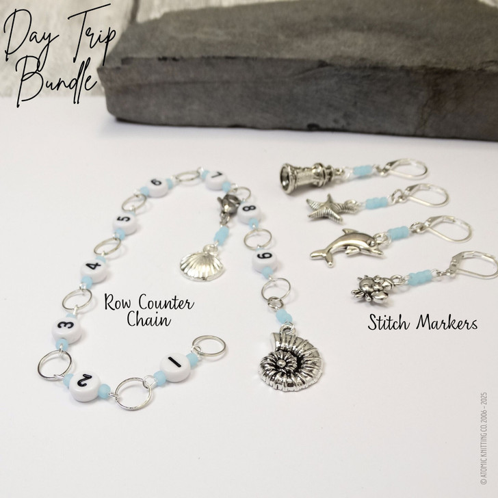 Day Trip Knitting Notions Bundle | Row Counter Chain, Stitch Markers