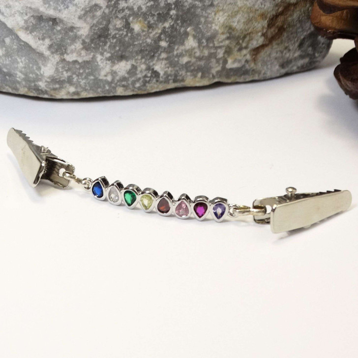 Cardigan Clip - Silver Crystal Rainbow | Sweater Fastener