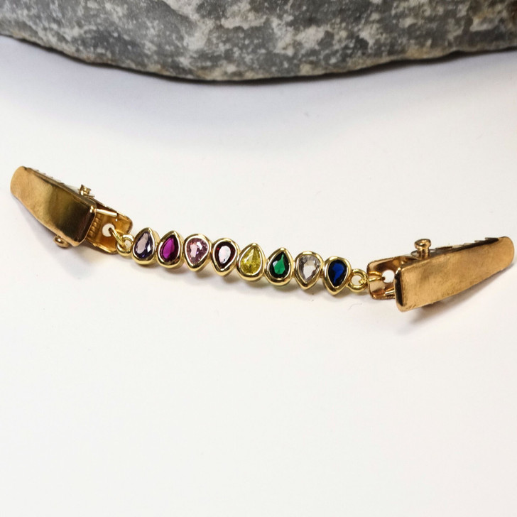 Cardigan Clip - Gold Crystal Rainbow | Sweater Fastener