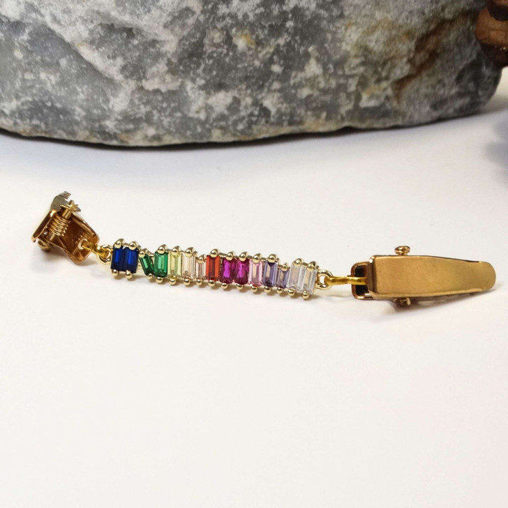 Cardigan Clip - Gold Crystal Rainbow Mix | Sweater Fastener