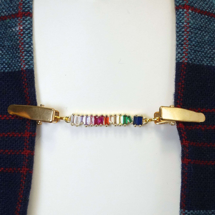 Cardigan Clip - Gold Crystal Rainbow Mix | Sweater Fastener