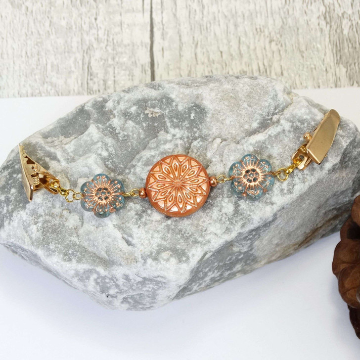 Cardigan Clip - Teal & Apricot Alablaster Sweater Clip | Sweater Fastener | Limited Edition