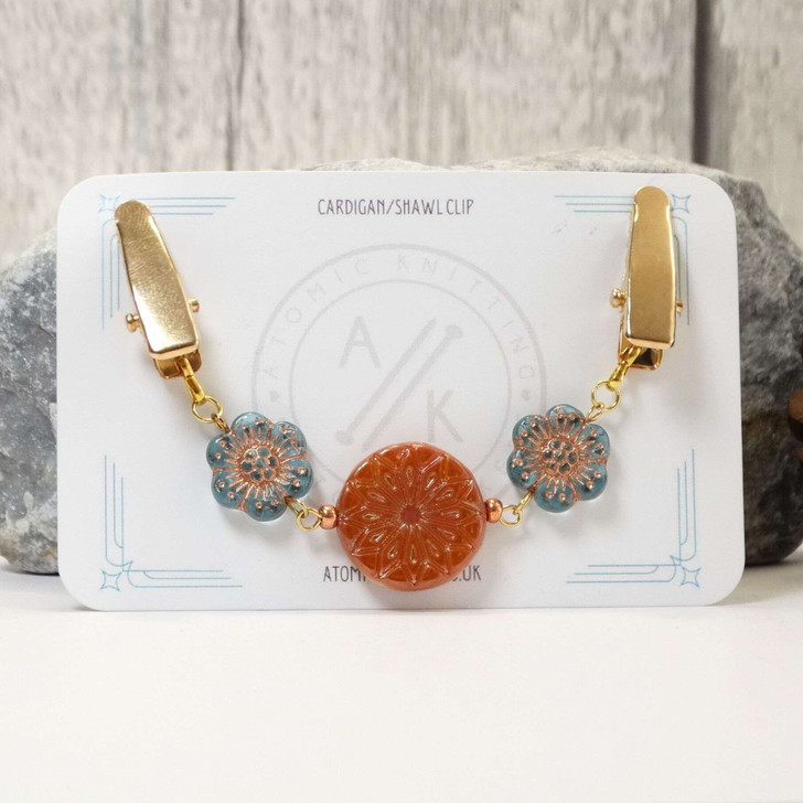 Cardigan Clip - Teal & Apricot Alablaster Sweater Clip | Sweater Fastener | Limited Edition