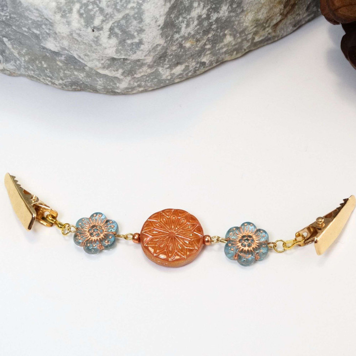 Cardigan Clip - Teal & Apricot Alablaster Sweater Clip | Sweater Fastener | Limited Edition