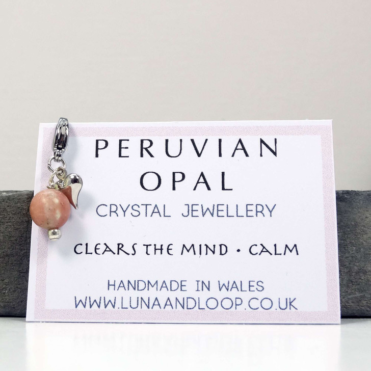 Peruvian Opal Gemstone & Silver Heart Dainty Clip On Charm | Clears The End, Calming | healing crystal minimalist