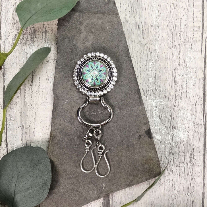 Green/Pink Flower Magnetic Portuguese Knitting Pin - Detachable Double Hook