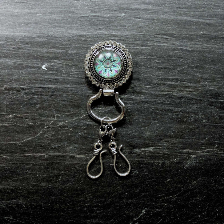 Green/Pink Flower Magnetic Portuguese Knitting Pin - Detachable Double Hook