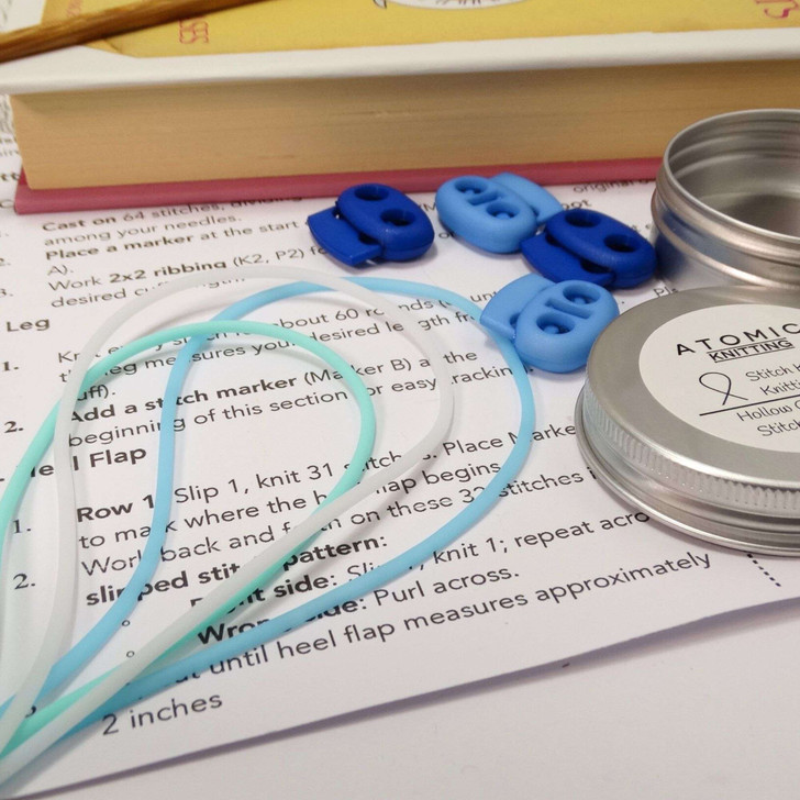 Light Teal, White and Light Blue Mix Stitch Cords & 4 Stitch Stoppers for needles up to ~ 4mm