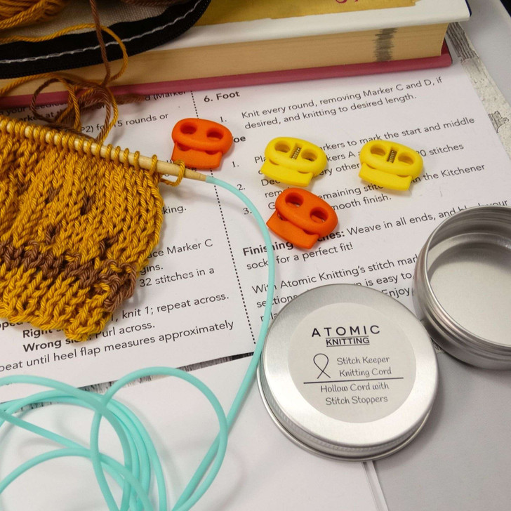 Light Teal Stitch Cords & 4 Stitch Stoppers for needles up to ~ 4mm