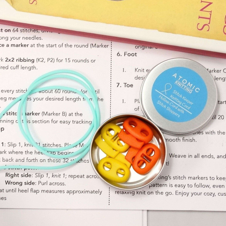 Light Teal Stitch Cords & 4 Stitch Stoppers for needles up to ~ 4mm