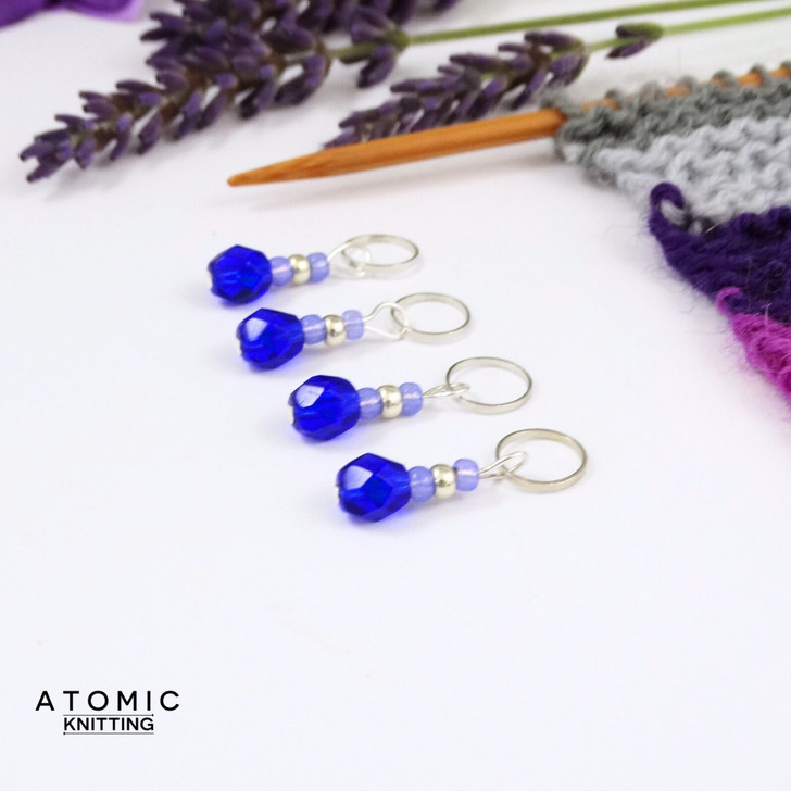 Cobalt Berry Stitch Markers - Berry Collection. handmade beaded stitch markers for knitting and crochet