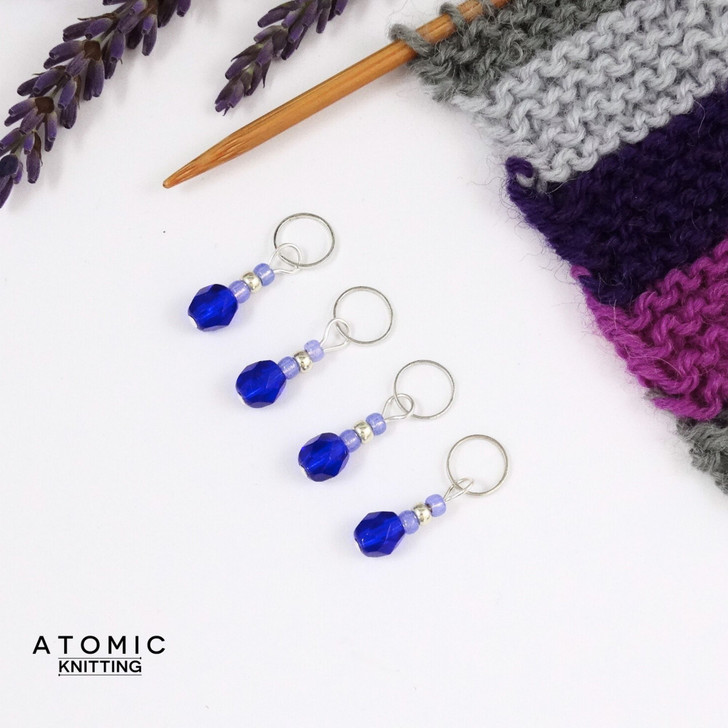 Cobalt Berry Stitch Markers - Berry Collection. handmade beaded stitch markers for knitting and crochet