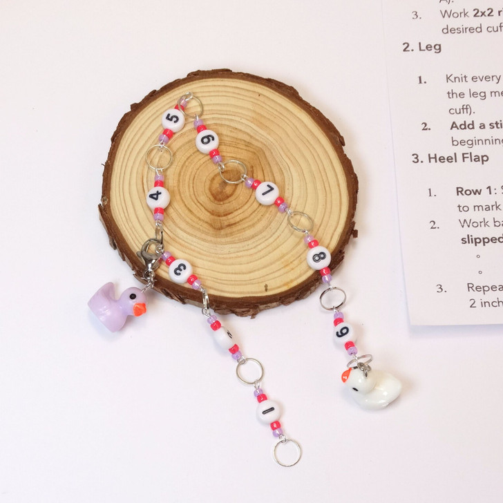 Row Counter - Lilac & White Ducks In A Row - 99 Row Counter Chain for Knitting- SIZE 4mm OR 7mm