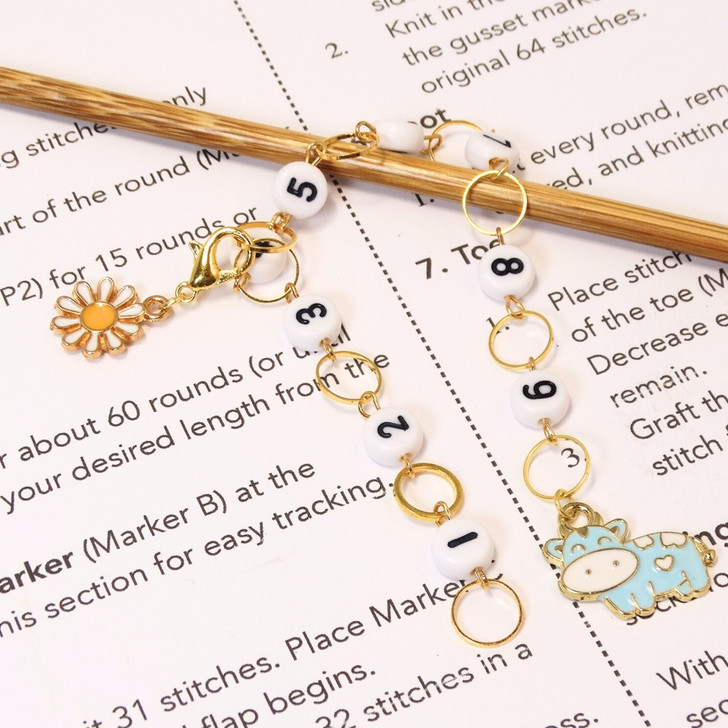 Row Counter - Blue Cow & Daisy 99 Row Counter Chain for Knitting- SIZE 4mm OR 7mm | Atomic Knitting