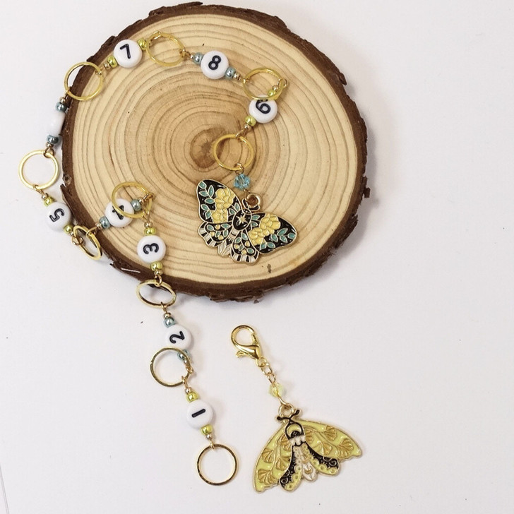 Row Counter - Yellow & Aqua Emperor Moth - 99 Row Counter Chain for Knitting- SIZE 4mm OR 7mm