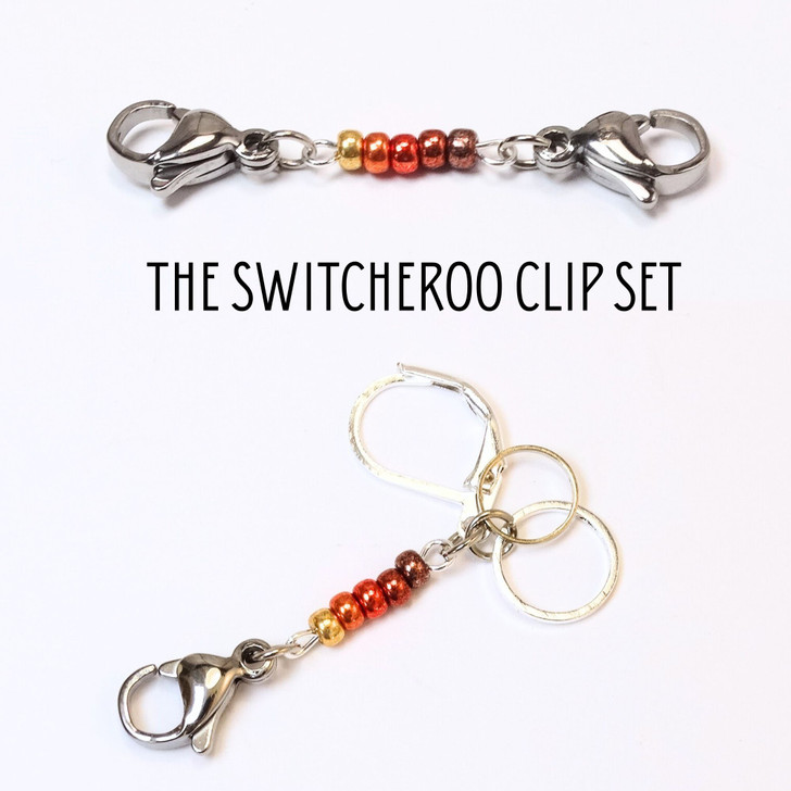 Warm Neutrals Switcheroo Clip Set. Convert your stitch marker or row counter chain with ease — switch between 4mm ring, 7mm ring, or removable latchback.