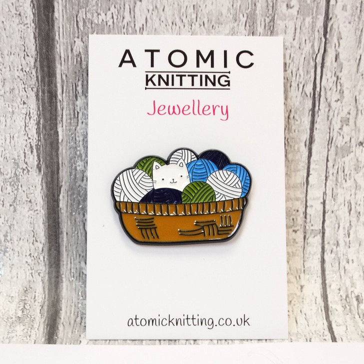 Cat in Yarn Basket Enamel Pin Badge