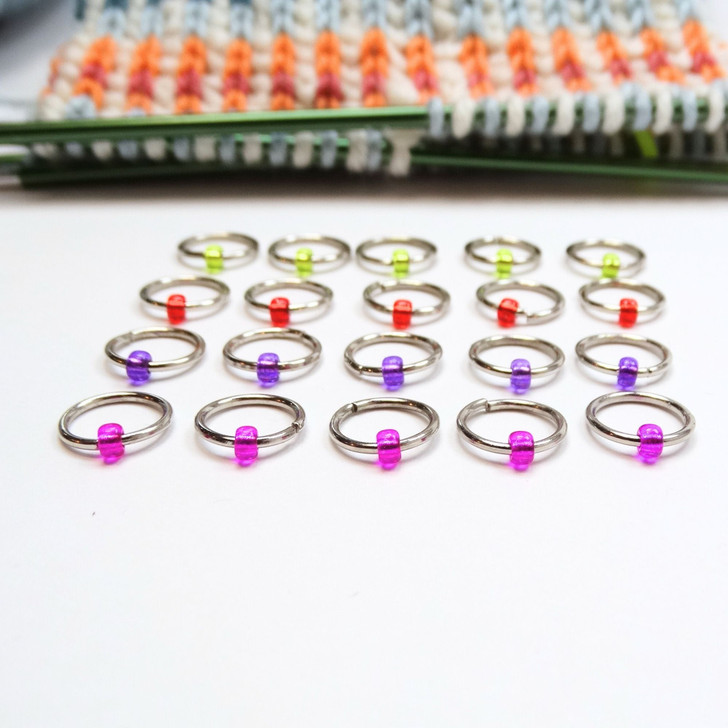Rainbow Mix Jewel Stitch Markers For Knitting x 20 (Tiny Bead)