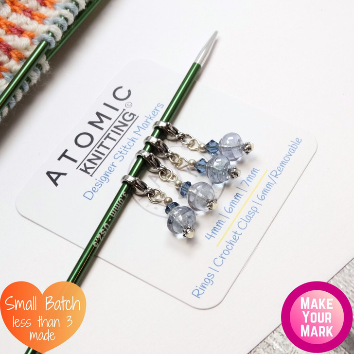 Blue Spiral Bead Stitch Markers - Set of 4