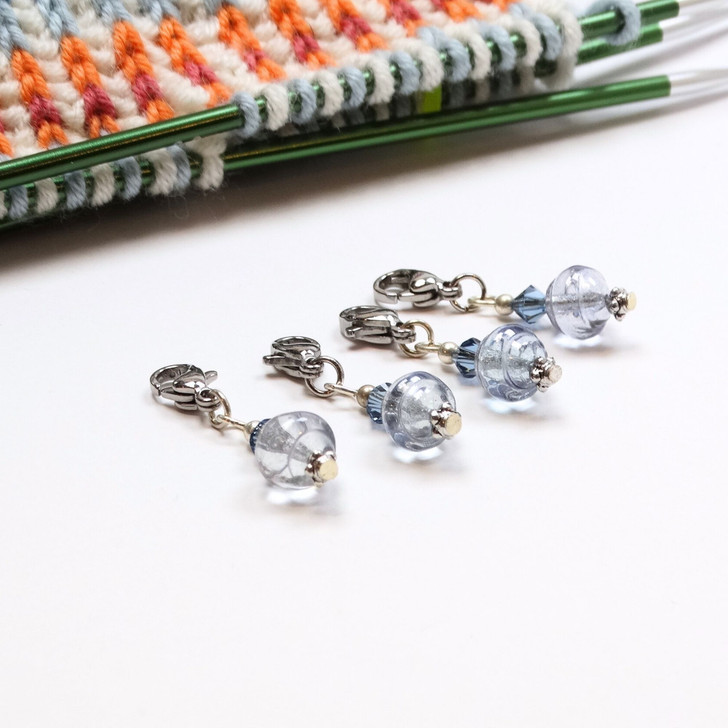 Blue Spiral Bead Stitch Markers - Set of 4