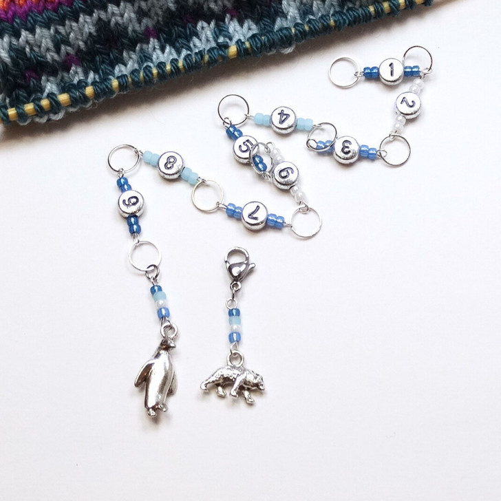 Penguin & Polar Bear Silver Number Knitting Row Counter Chain