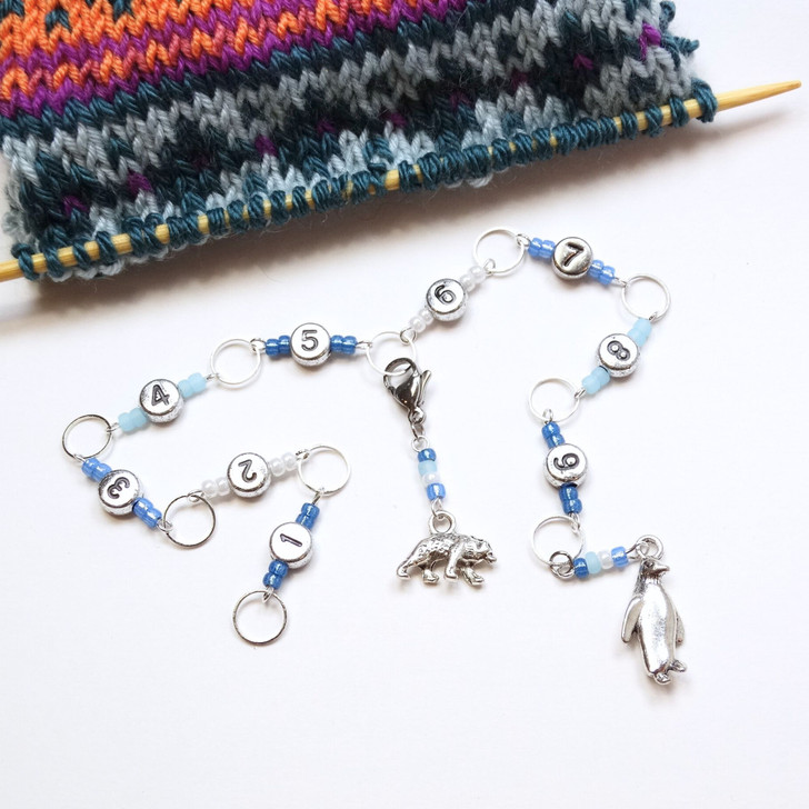 Penguin & Polar Bear Silver Number Knitting Row Counter Chain