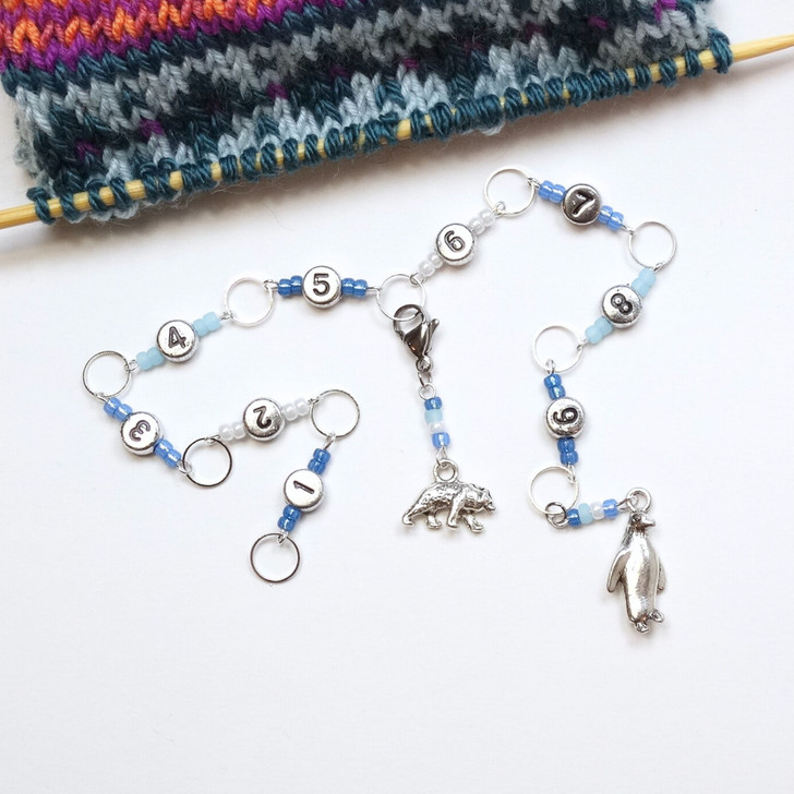 Penguin & Polar Bear Silver Number Knitting Row Counter Chain