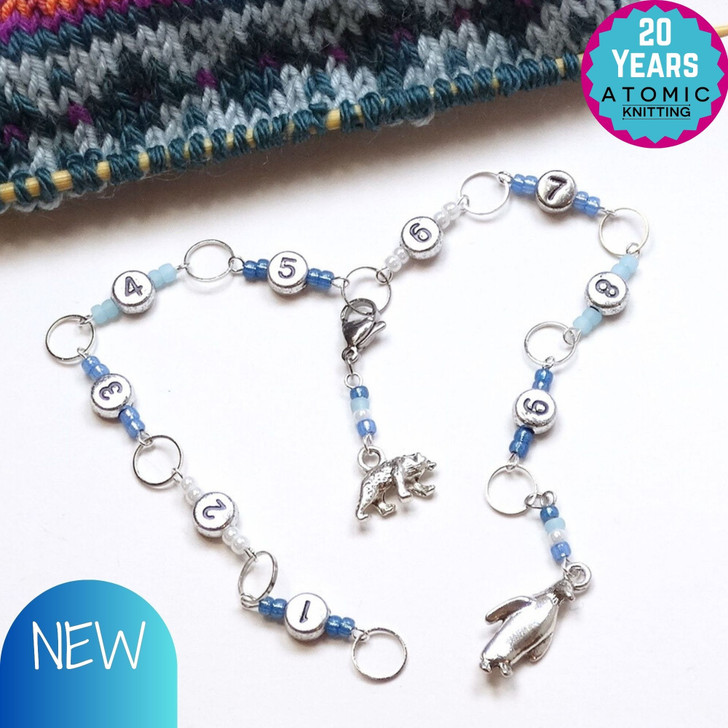 Penguin & Polar Bear Silver Number Knitting Row Counter Chain