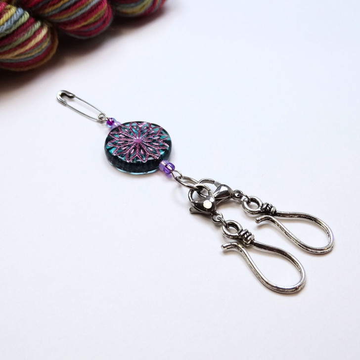 Teal & Lilac Origami Flower Lightweight DOUBLE STRANDED Portuguese Knitting Pin