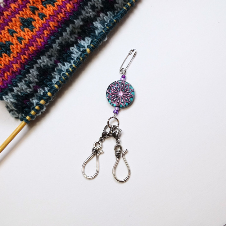 Teal & Lilac Origami Flower Lightweight DOUBLE STRANDED Portuguese Knitting Pin