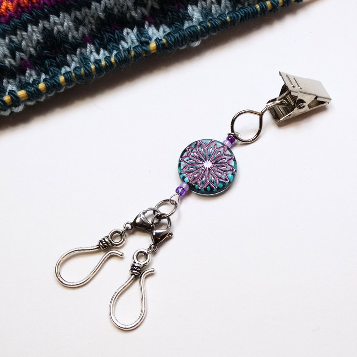 Teal & Lilac Origami Flower Lightweight DOUBLE STRANDED Portuguese Knitting Pin