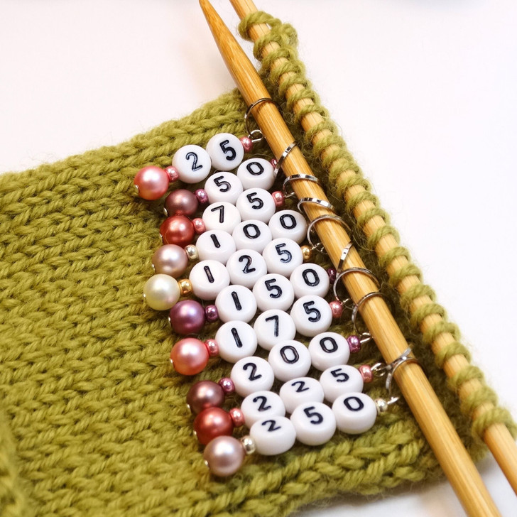 Pink Pastel Pearl Numbered Counting Stitch Markers 25-250 (set of 10)