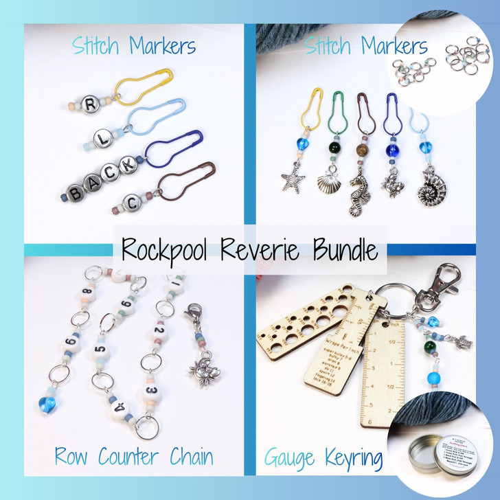 Rockpool Reverie Knitting Tool Bundle | Coastal Stitch Markers & Row Counter Set UK