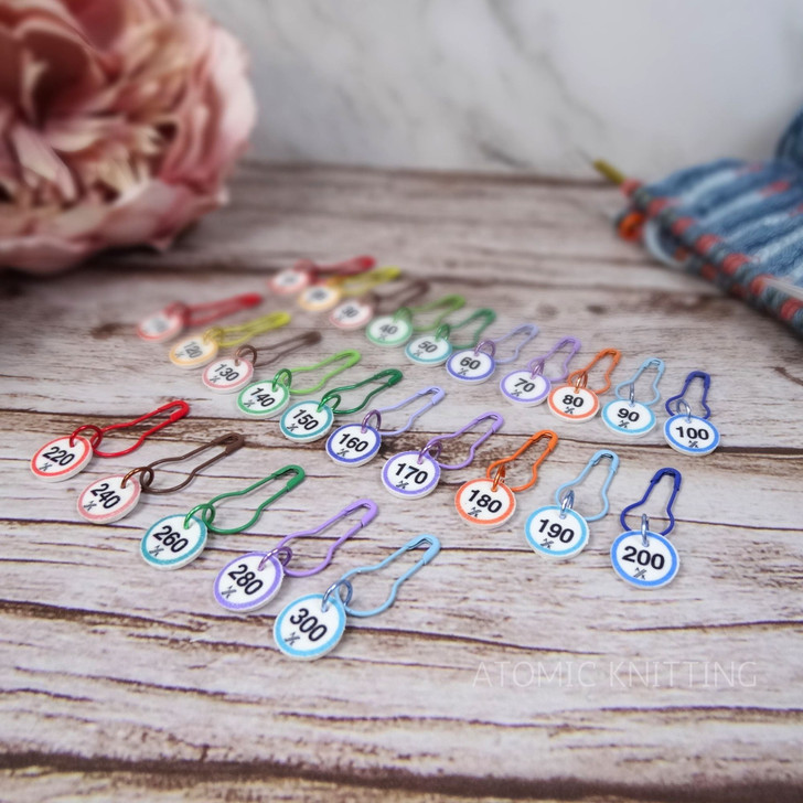 Rainbow Rows Cast On Stitch Markers - Numbered Stitch Markers 10–300 – Colour Coded Knitting Counting Markers