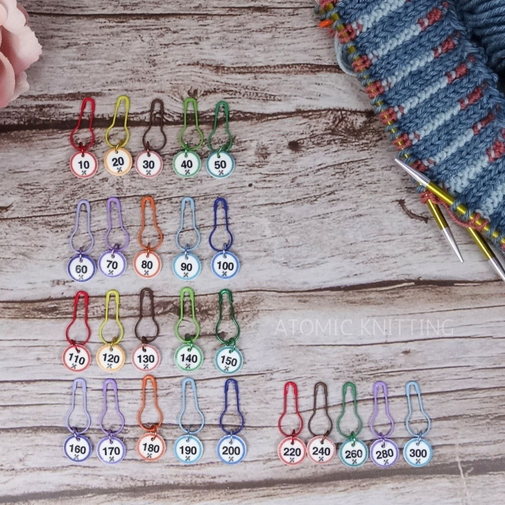 Rainbow Rows Cast On Stitch Markers - Numbered Stitch Markers 10–300 – Colour Coded Knitting Counting Markers